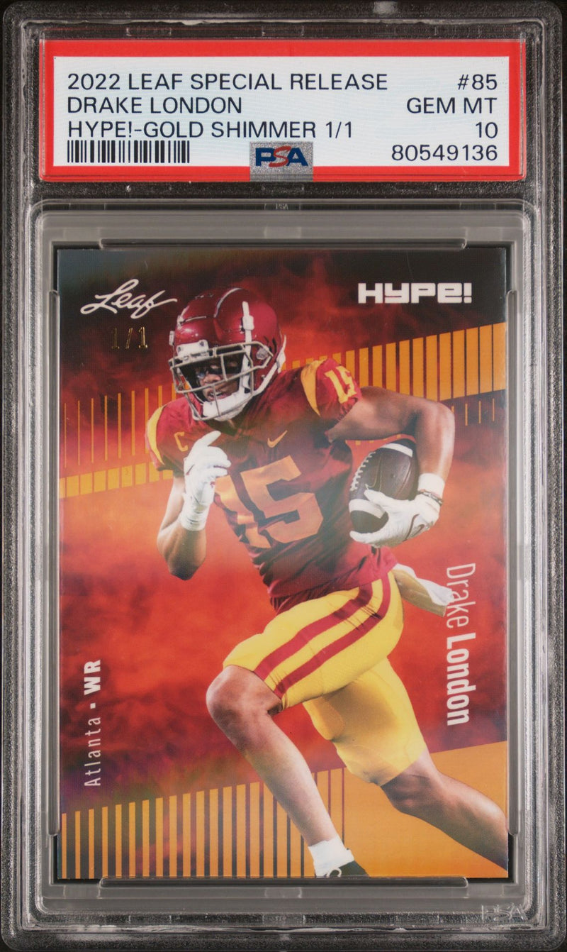 PSA 10 Drake London 2022 Leaf Hype! #85 Gold Shimmer 1 of 1 Rookie Card