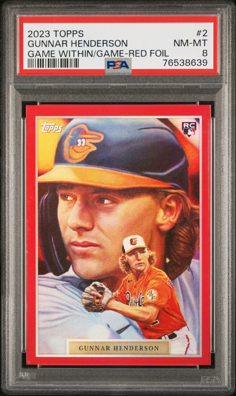Gunnar Henderson PSA 8 2023 Topps Game Within Game #2 Rookie Card Red Foil #5/10
