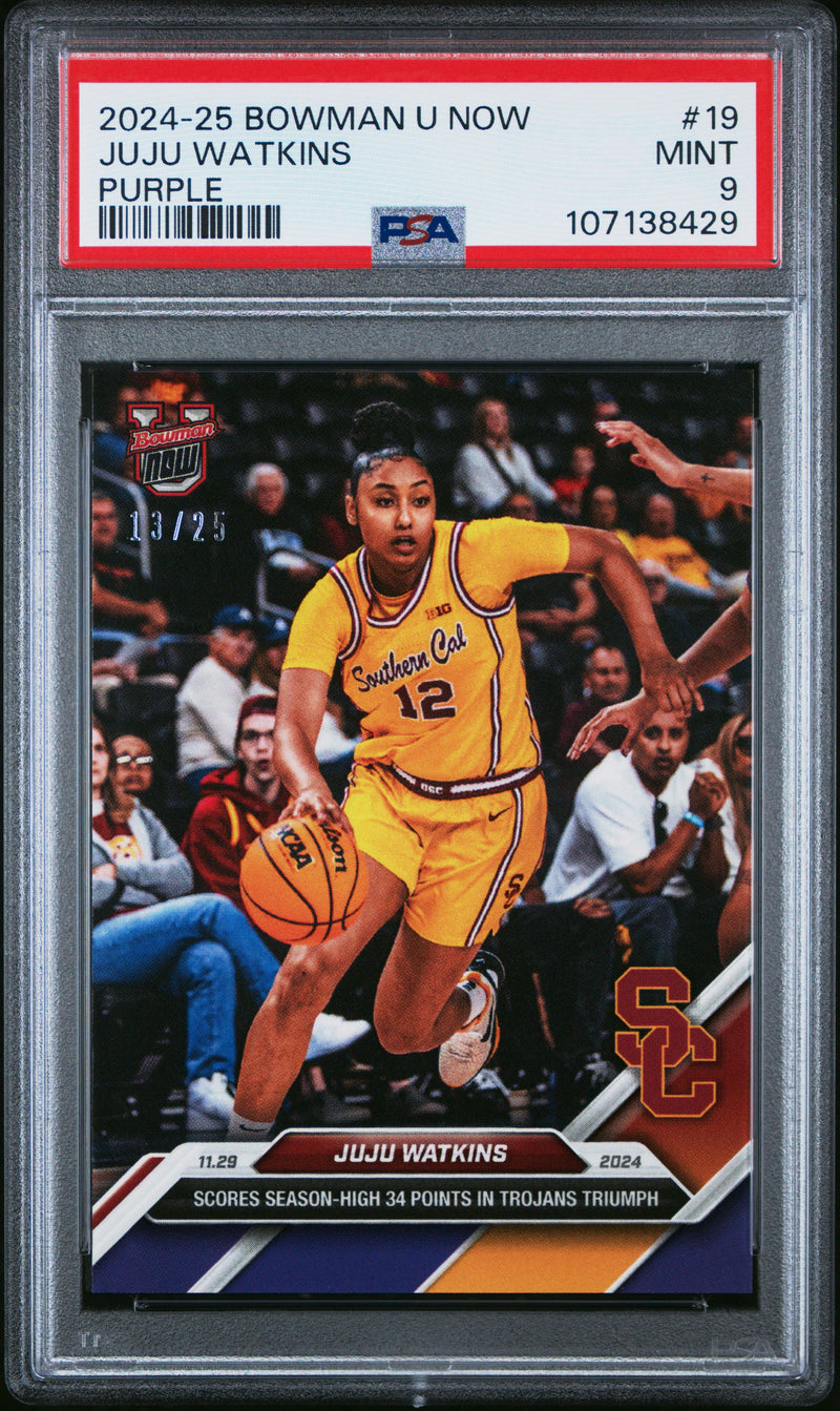 PSA 9 JuJu Watkins 2024 Bowman University Now #19 Purple #13 of 25 Rookie Card Southern California