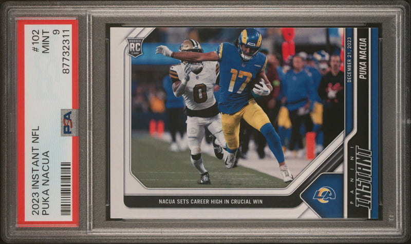 PSA 9 Puka Nacua 2023 Panini Instant #102 Sets Career High Rookie Card Los Angeles Rams