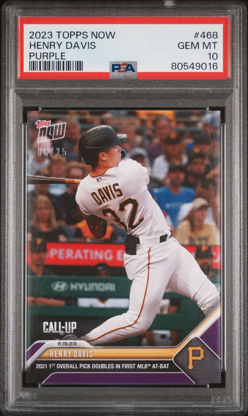 PSA 10 Henry Davis 2023 Topps Now #468 Purple SP #8/25 Rookie Card