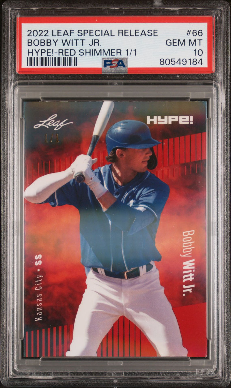 PSA 10 Bobby Witt Jr. 2022 Leaf Hype! #66 Red Shimmer 1 of 1 Rookie Card