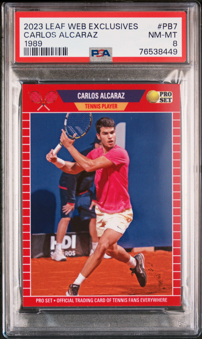 PSA 8 NM-MT Carlos Alcaraz 2023 Leaf Web Exclusives #PB7 Rookie Card 1989
