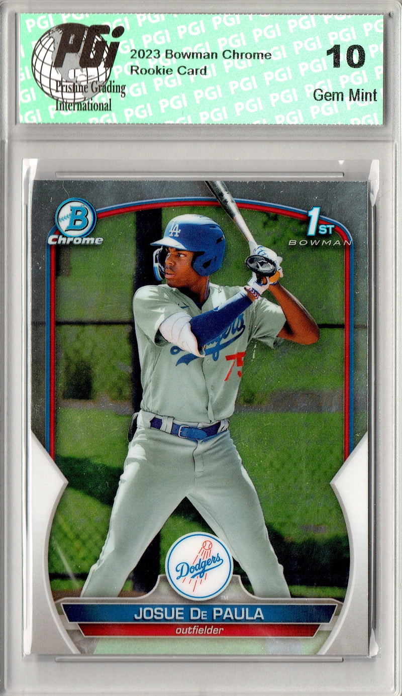 Josue De Paula Rookie Card 2023 Bowman Chrome #BCP-111 1st, PGI 10, Los Angeles Dodgers Baseball