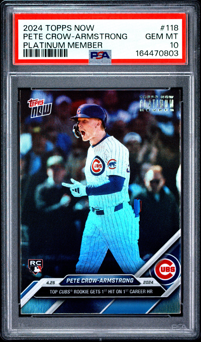Pete Crow-Armstrong Rookie Card 2024 Topps Now #118 Platinum Member, PSA 10, Chicago Cubs Baseball
