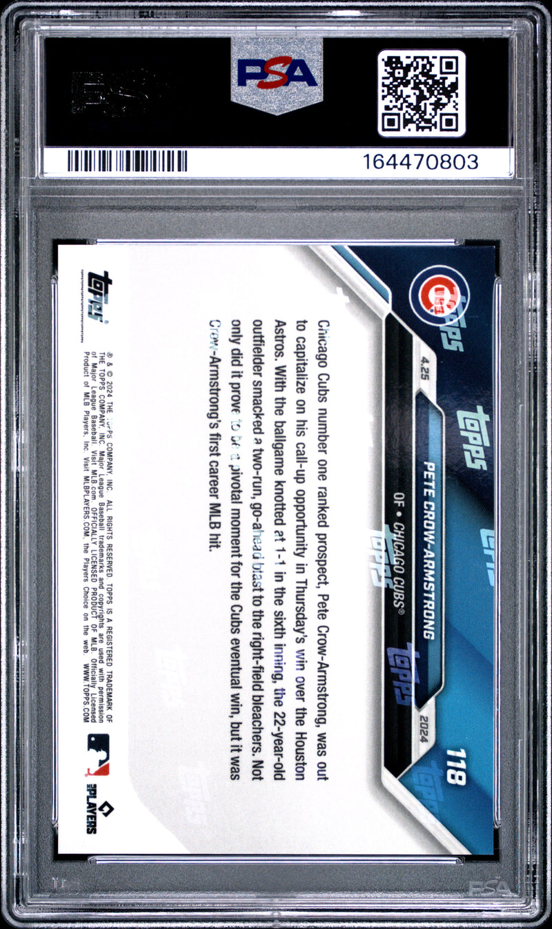 Pete Crow-Armstrong Rookie Card 2024 Topps Now #118 Platinum Member, PSA 10, Chicago Cubs Baseball