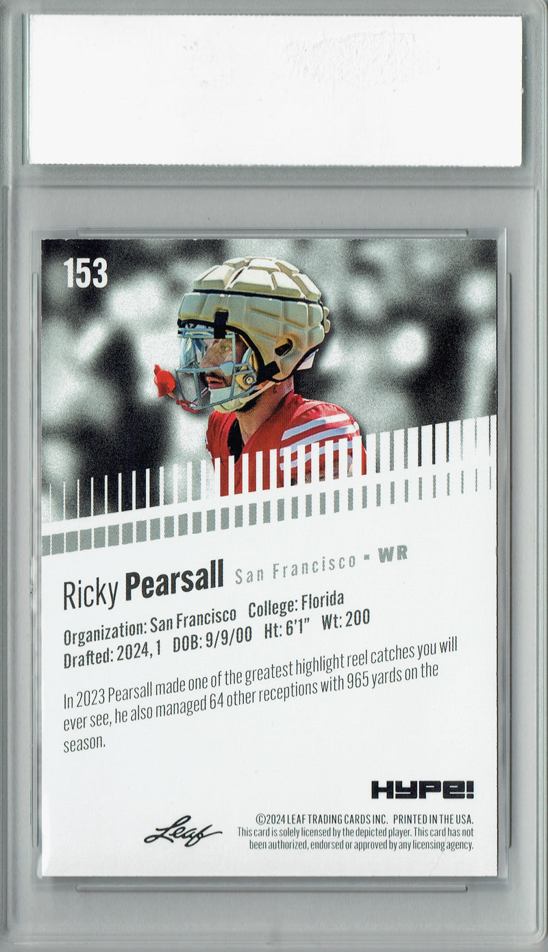 Ricky Pearsall Rookie Card San Francisco PGI 10 Gem Mint Football Trading Card 2024 Leaf HYPE! #153 Purple Shimmer 1/1