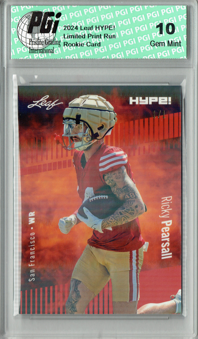Ricky Pearsall Rookie Card San Francisco PGI 10 Gem Mint Football Trading Card 2024 Leaf HYPE! #153 Orange Shimmer 1/1