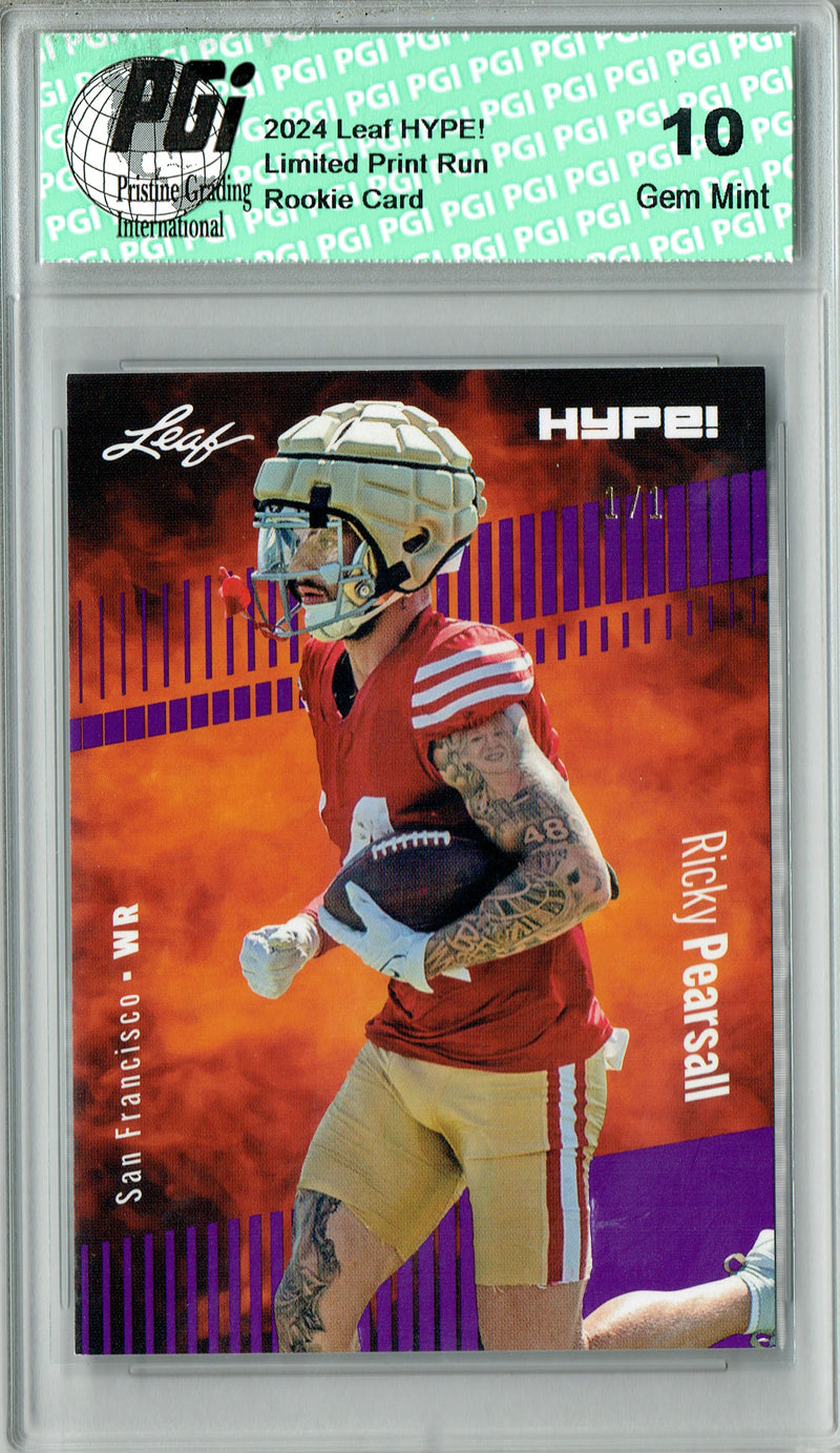 Ricky Pearsall Rookie Card San Francisco PGI 10 Gem Mint Football Trading Card 2024 Leaf HYPE! #153 Purple Blank Back 1/1