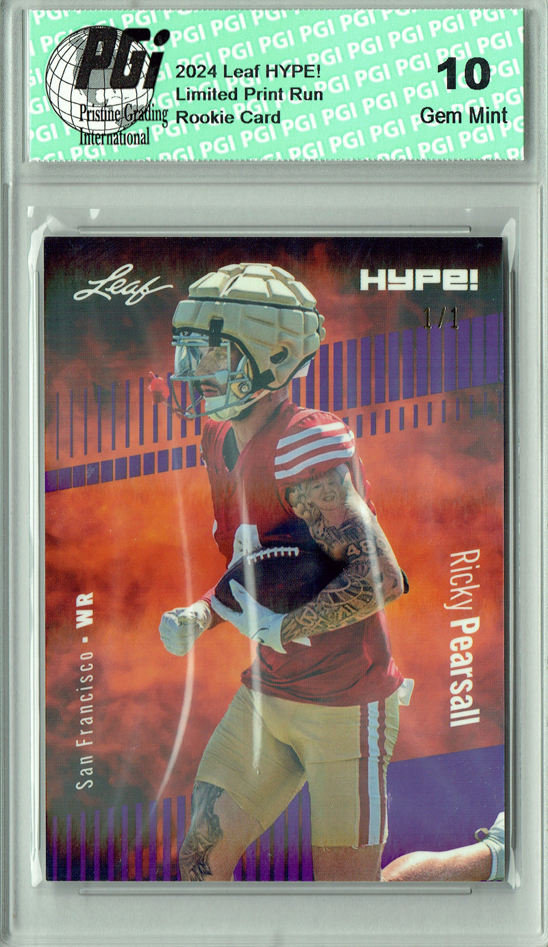 Ricky Pearsall Rookie Card San Francisco PGI 10 Gem Mint Football Trading Card 2024 Leaf HYPE! #153 Purple Shimmer 1/1