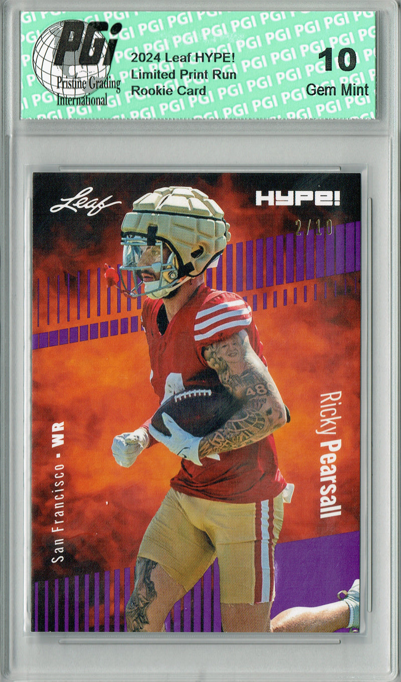 Ricky Pearsall Rookie Card San Francisco PGI 10 Gem Mint Football Trading Card 2024 Leaf HYPE! #153 Purple SP 10 Made
