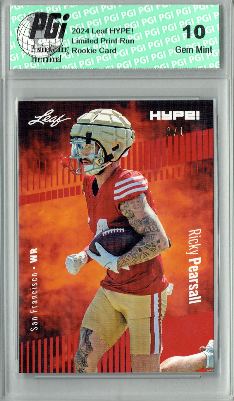 Ricky Pearsall Rookie Card San Francisco PGI 10 Gem Mint Football Trading Card 2024 Leaf HYPE! #153 Red Blank Back 1/1