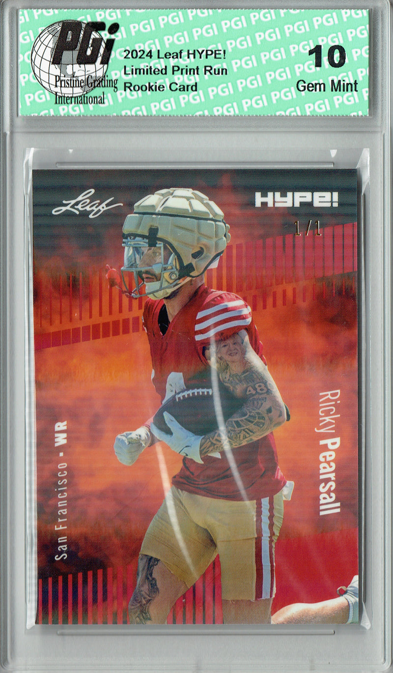 Ricky Pearsall Rookie Card San Francisco PGI 10 Gem Mint Football Trading Card 2024 Leaf HYPE! #153 Red Shimmer 1/1
