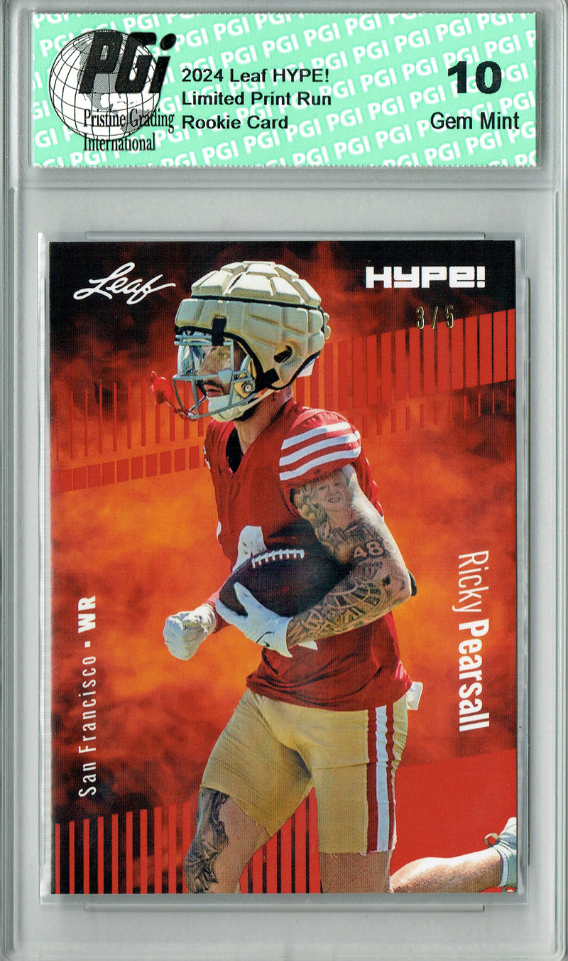 Ricky Pearsall Rookie Card San Francisco PGI 10 Gem Mint Football Trading Card 2024 Leaf HYPE! #153 Red SP 5 Made