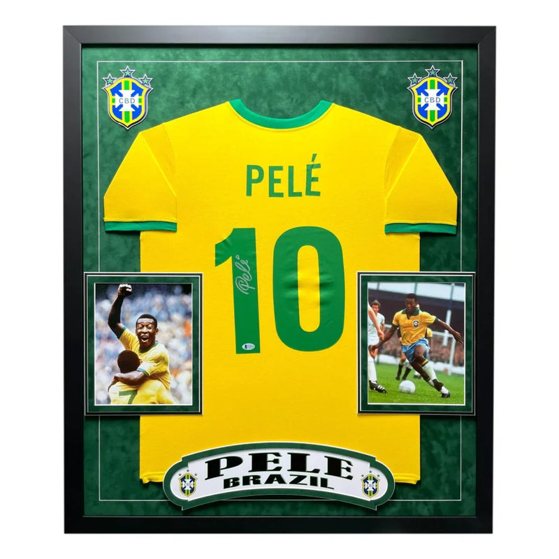Pele Autographed Brazil Cbd Yellow Soccer Jersey Framed BAS Beckett COA Signed