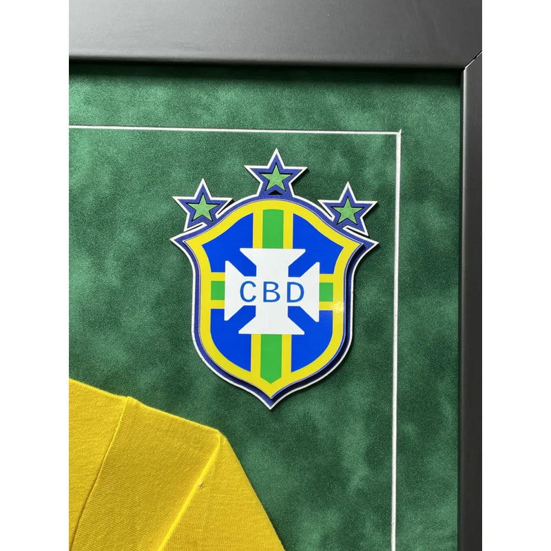 Pele Autographed Brazil Cbd Yellow Soccer Jersey Framed BAS Beckett COA Signed