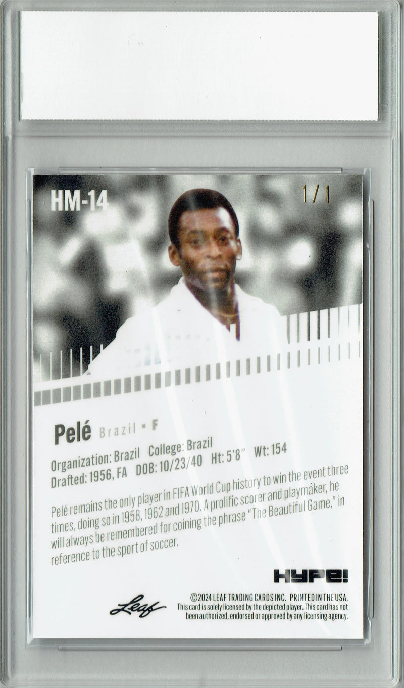 Pele Trading Card 2024 Leaf HYPE! #HM-14 Metal #1/1 Platinum, PGI 10, Brazil Soccer