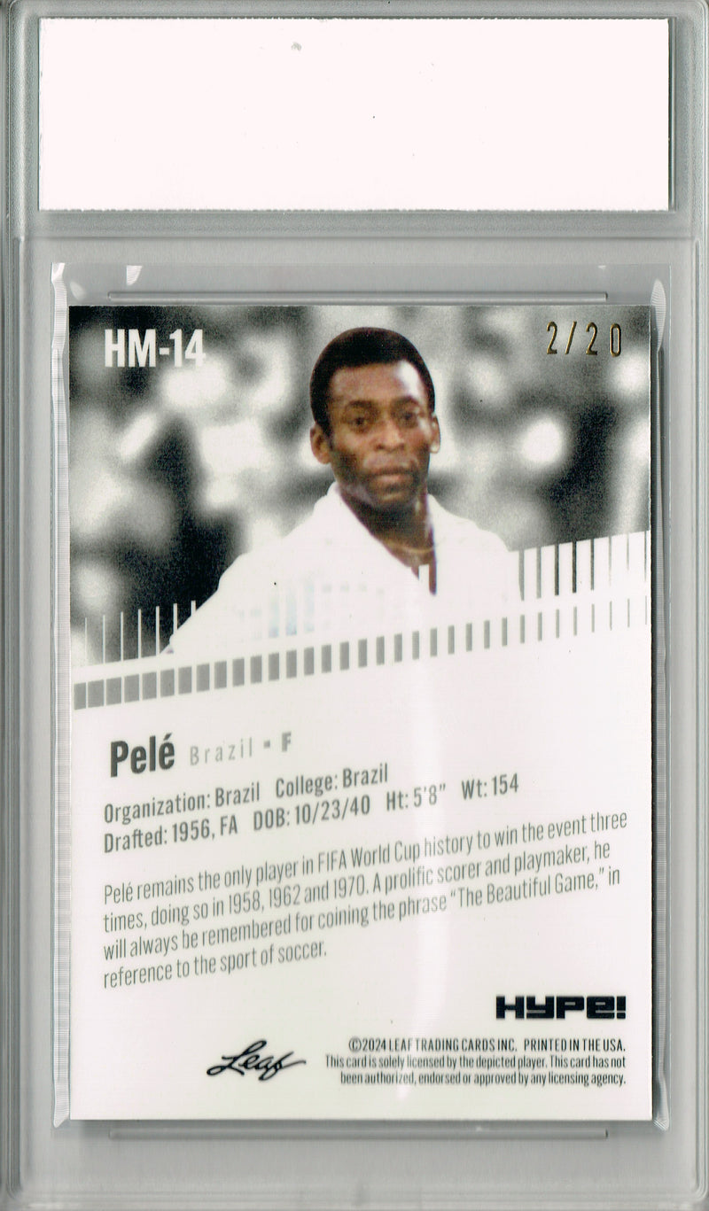 Pele Rare Trading Card 2024 Leaf HYPE! Metal #HM-14 Blue Only 20 Made PGI 10 Gem Mint Brazil Soccer
