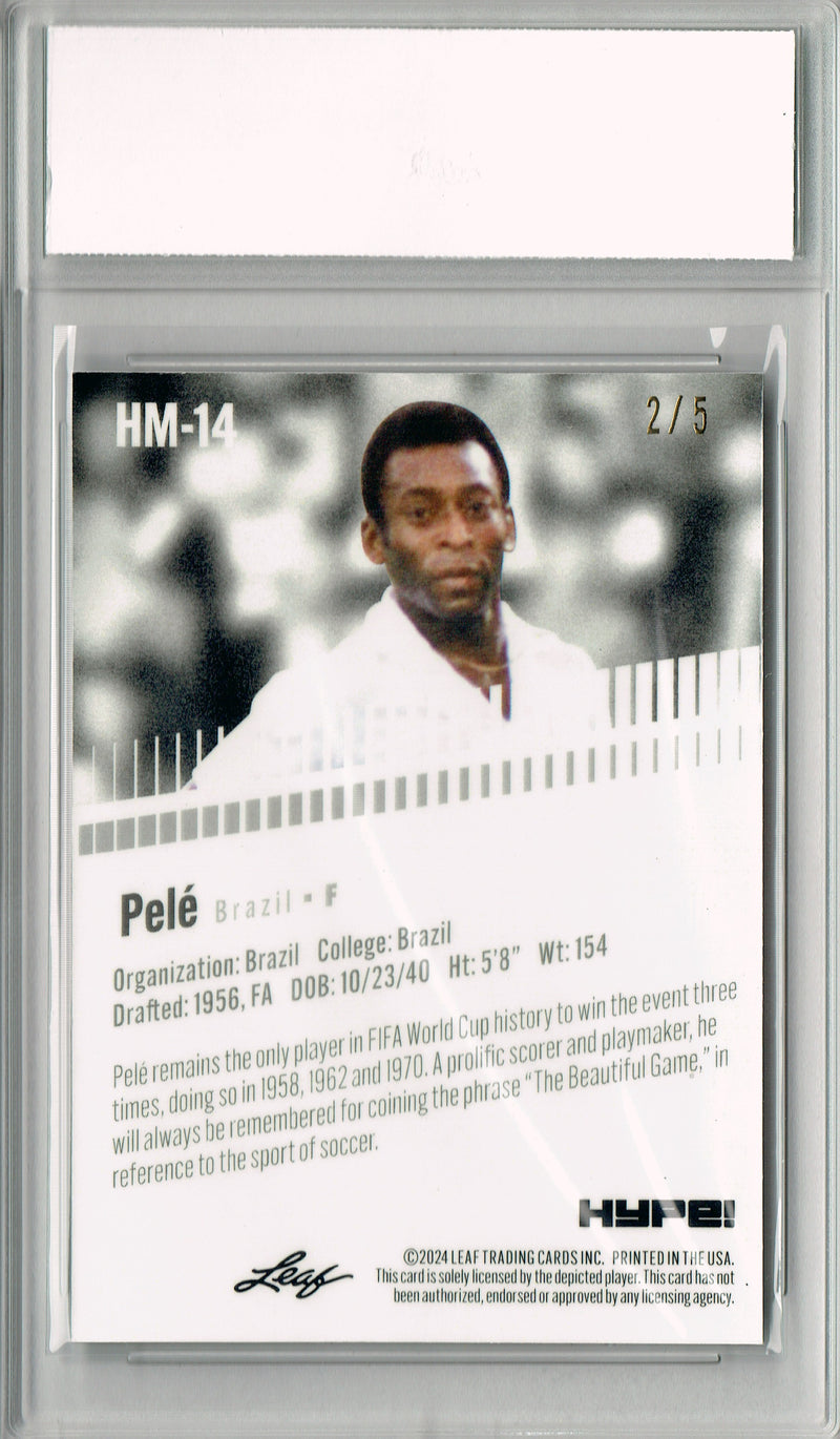 Pele Rare Trading Card 2024 Leaf HYPE! Metal #HM-14 Green Only 5 Made PGI 10 Gem Mint Brazil Soccer