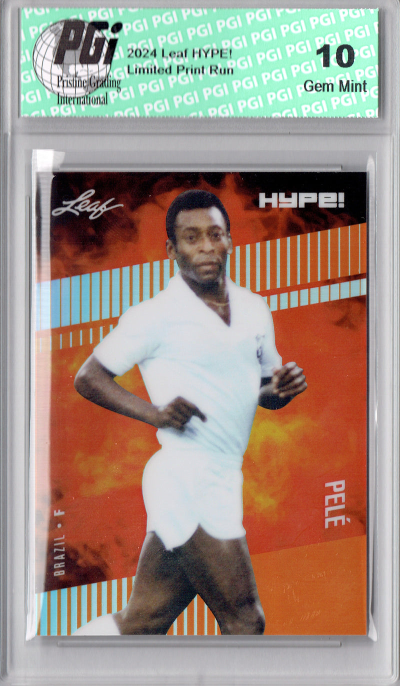 Pele Rare Trading Card 2024 Leaf HYPE! Metal #HM-14 Orange Only 3 Made PGI 10 Gem Mint Brazil Soccer