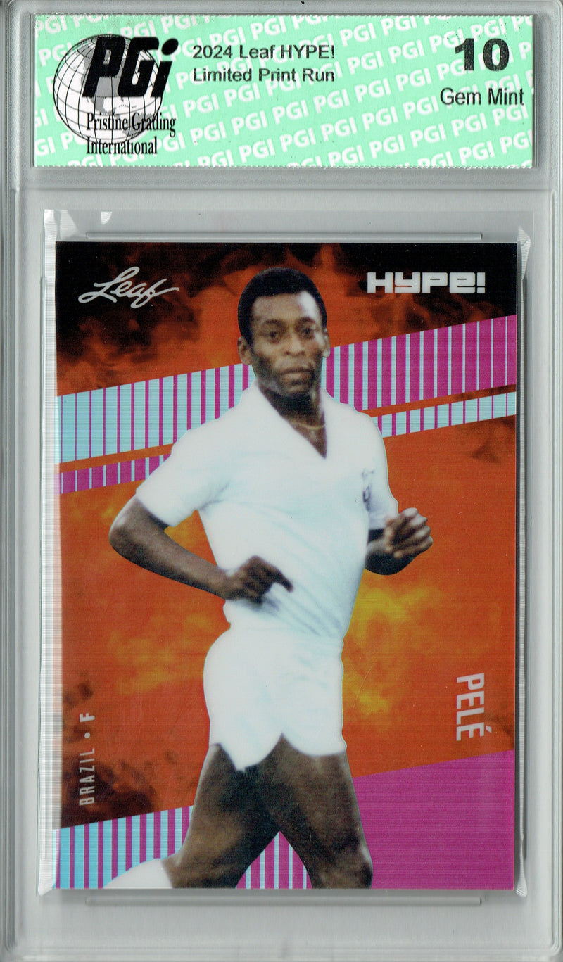 Pele Trading Card 2024 Leaf HYPE! #HM-14 Metal The #1/10 Pink, PGI 10, Brazil Soccer