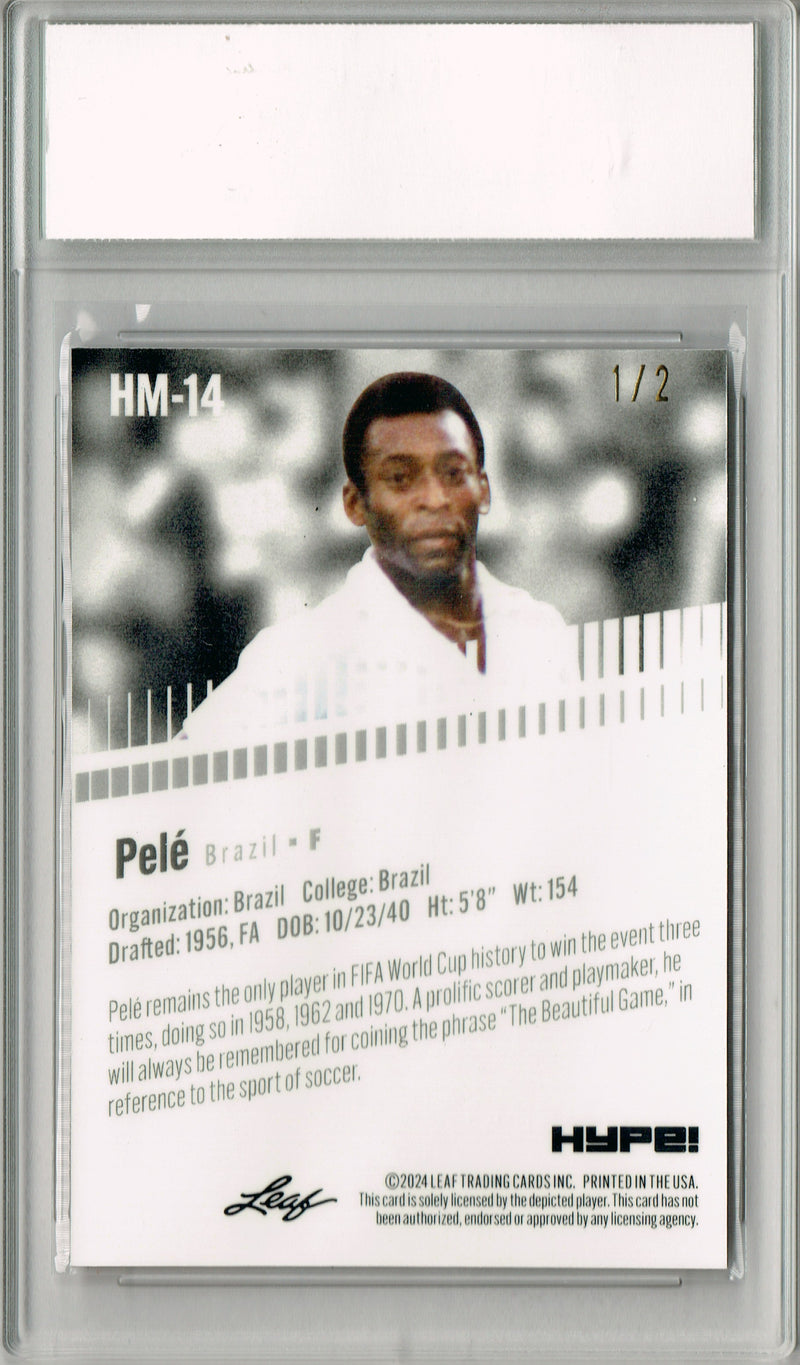 Pele Trading Card 2024 Leaf HYPE! #HM-14 Metal The #1/2 Red, PGI 10, Brazil Soccer