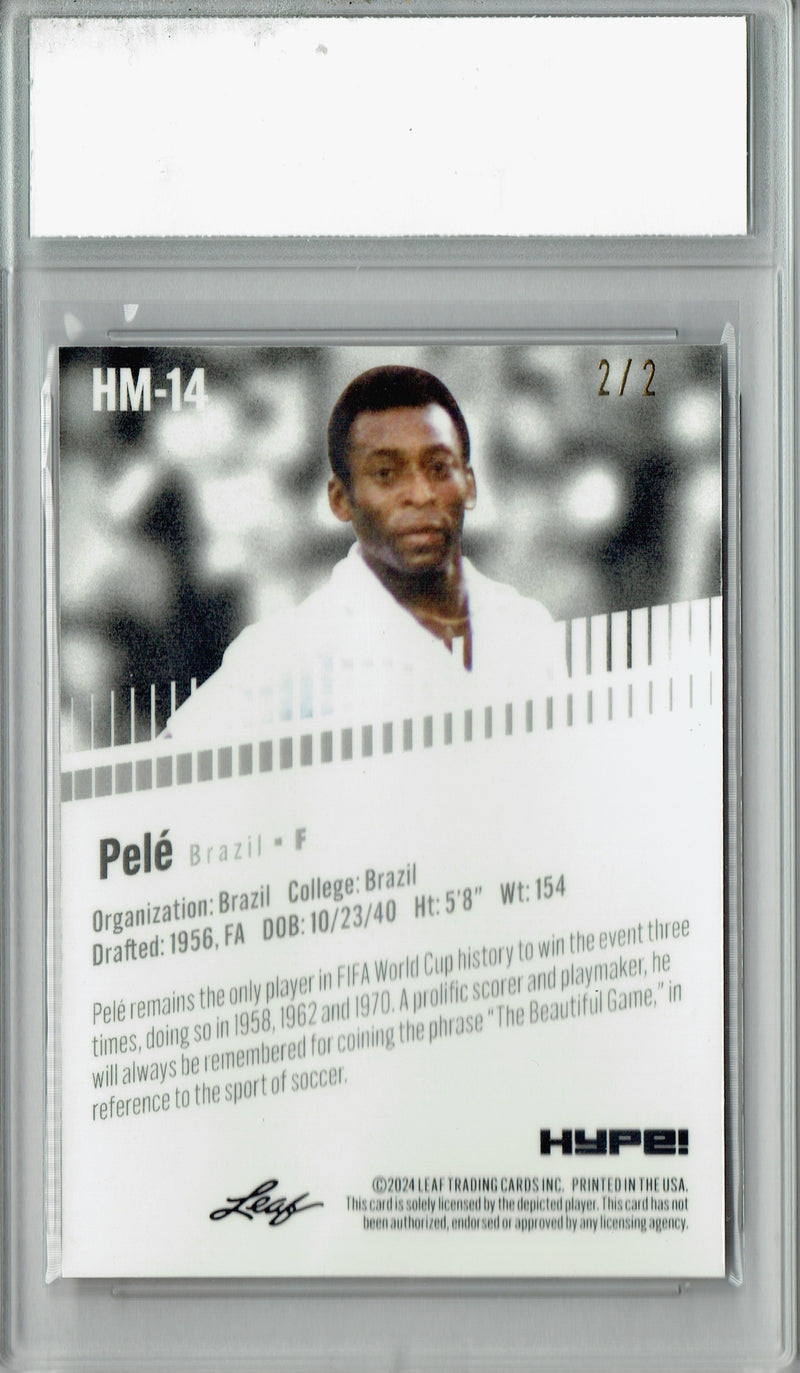 Pele Rare Trading Card 2024 Leaf HYPE! Metal #HM-14 Red #2/2 Made PGI 10 Gem Mint Brazil Soccer