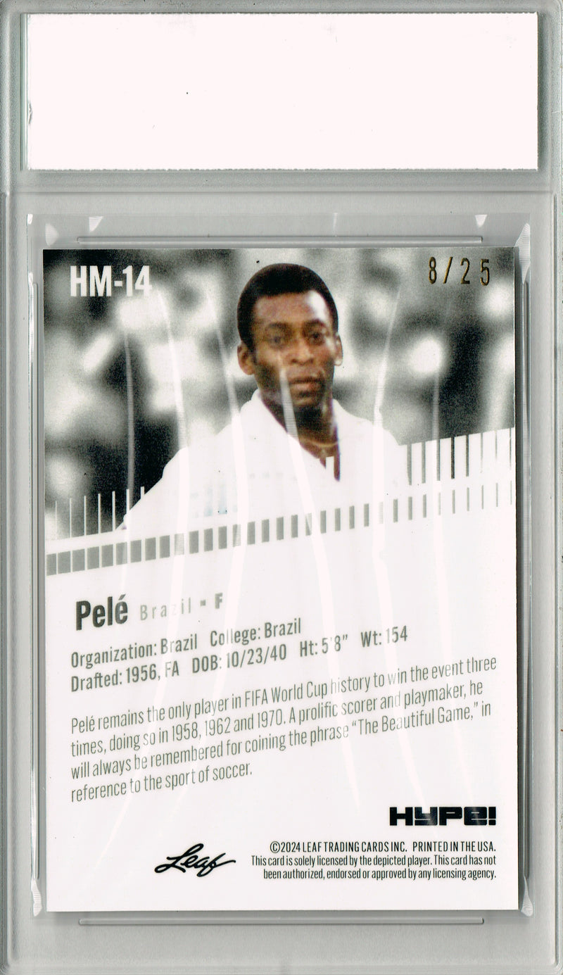 Pele Rare Trading Card 2024 Leaf HYPE! Metal #HM-14 Silver Only 25 Made PGI 10 Gem Mint Brazil Soccer