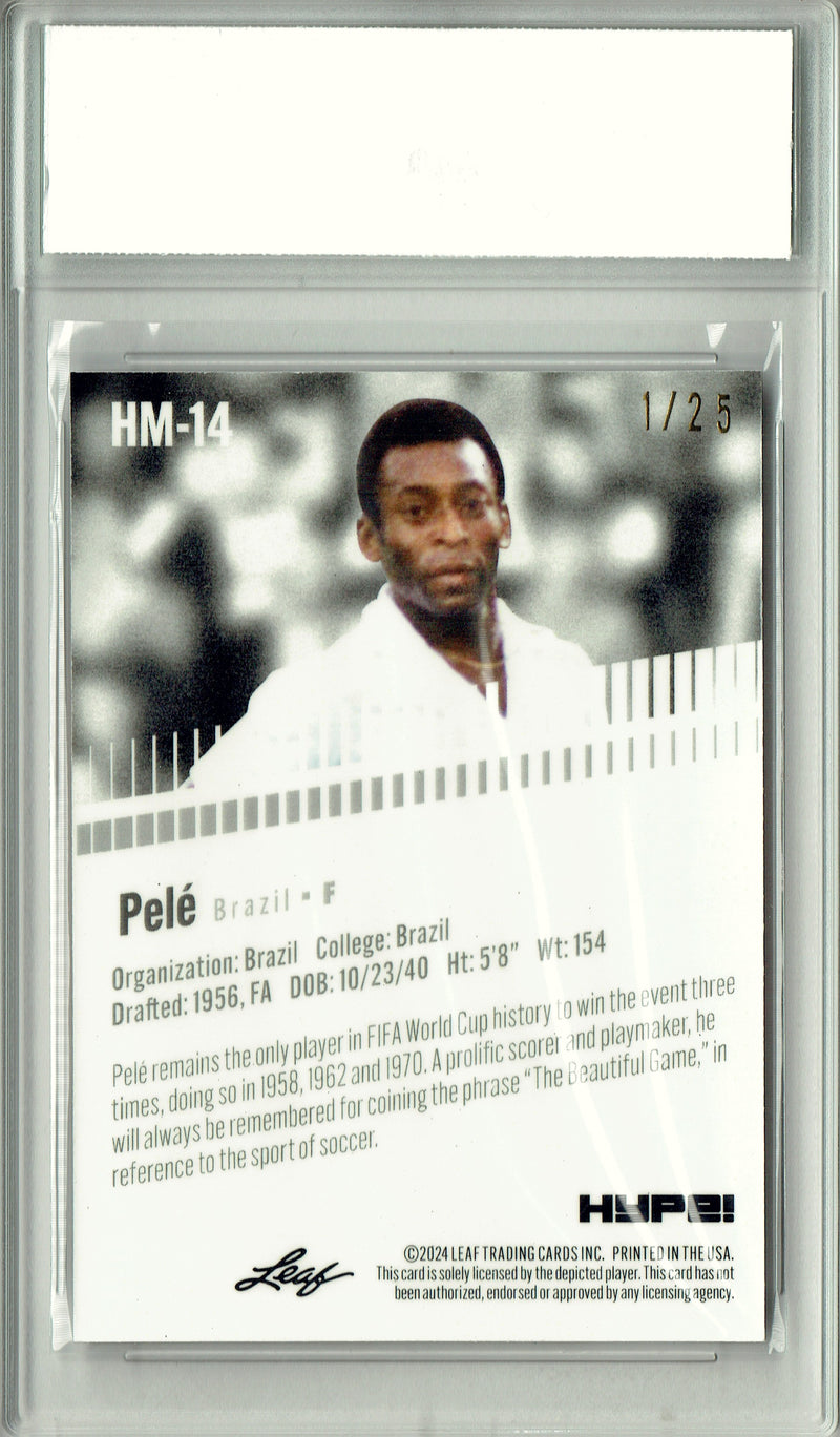 Pele Trading Card 2024 Leaf HYPE! #HM-14 Metal The #1/25 Silver, PGI 10, Brazil Soccer