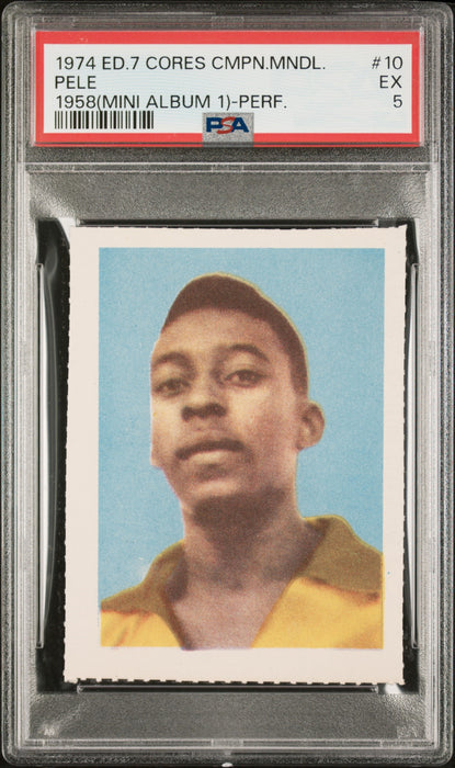 PSA 5 EX Pele 1974 Edicoes Cores Campeonato Mundial 1958 #10 Rare Trading Card 1958 Mini Album