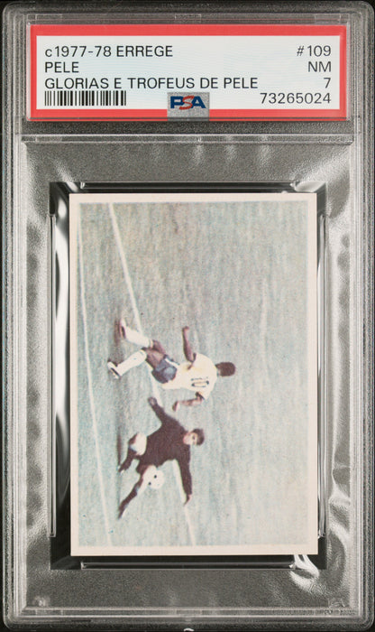 PSA 7 NM Pele 1977 Errege #109 Rare Trading Card Glorias e Trofeus de Pele