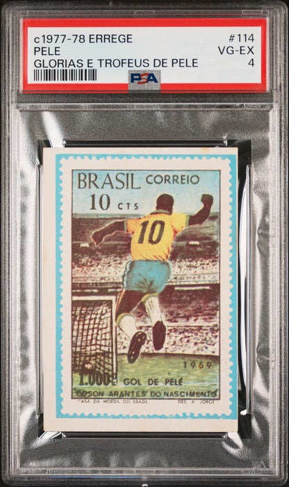 PSA 4 VG-EX Pele 1977 Errege #114 Rare Trading Card Glorias e Trofeus de Pele