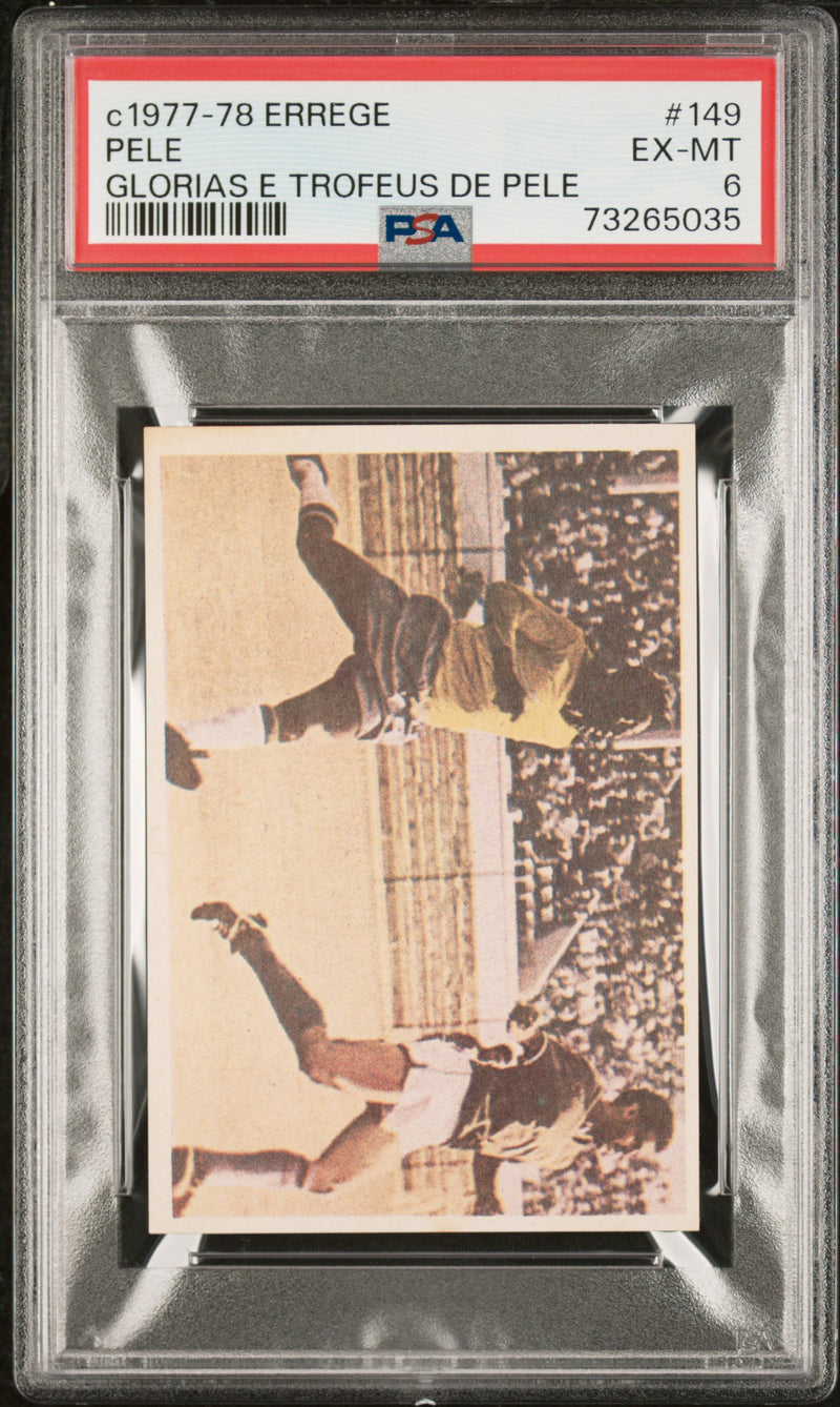 PSA 6 EX-MT Pele 1977 Errege #149 Rare Trading Card Glorias e Trofeus de Pele