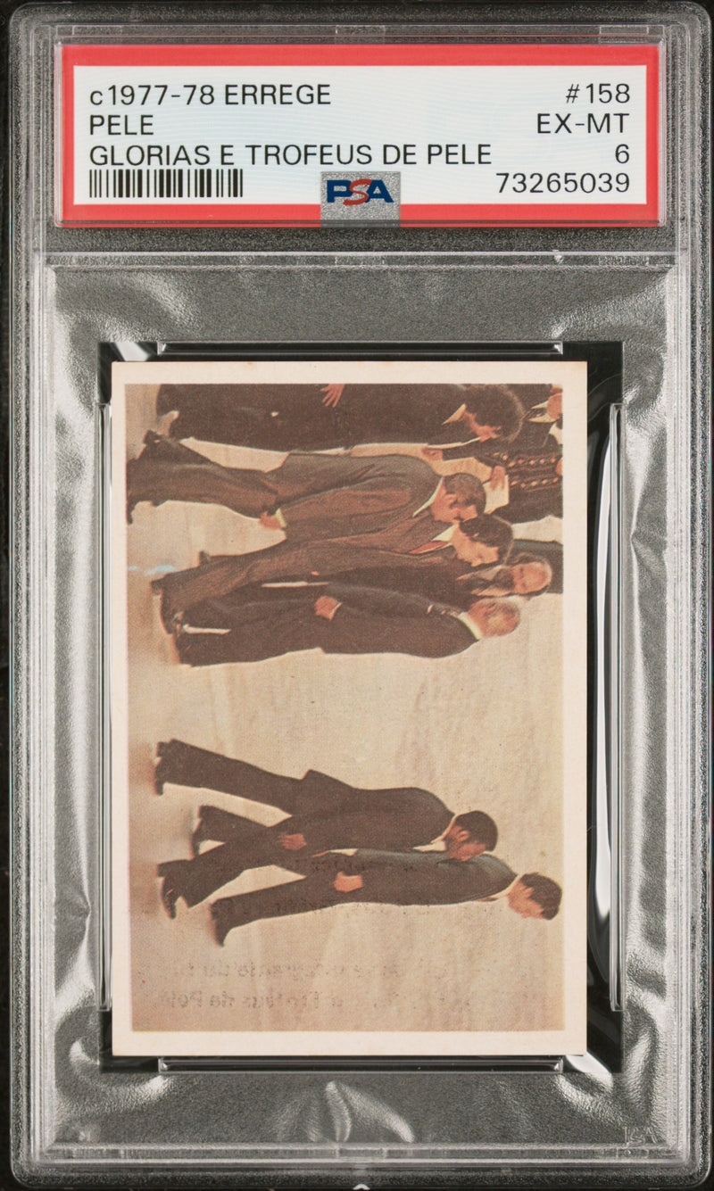PSA 6 EX-MT Pele 1977 Errege #158 Rare Trading Card Glorias e Trofeus de Pele