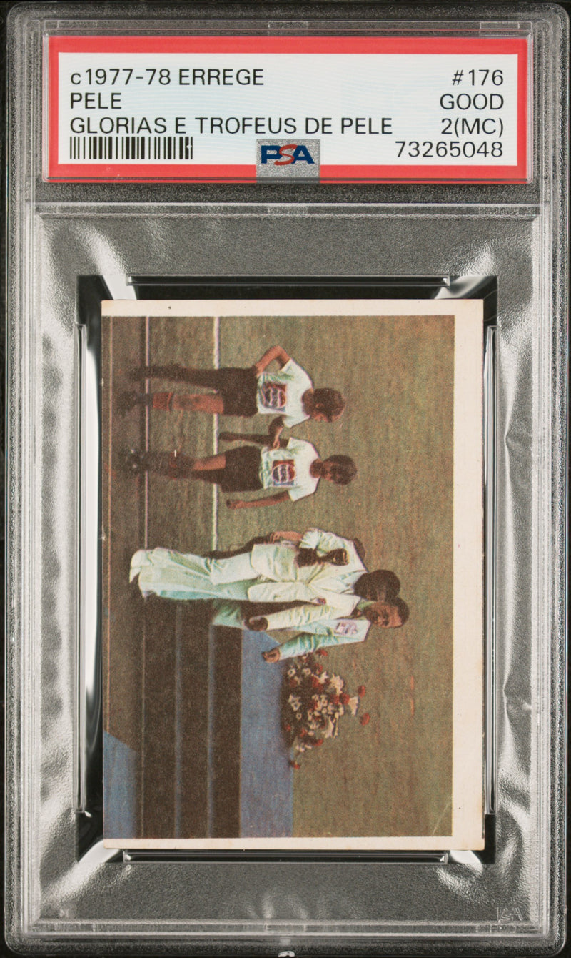 PSA 2 GOOD Pele 1977 Errege #176 Rare Trading Card Glorias e Trofeus de Pele