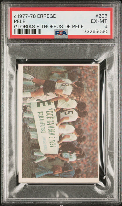 PSA 6 EX-MT Pele 1977 Errege #206 Rare Trading Card Glorias e Trofeus de Pele