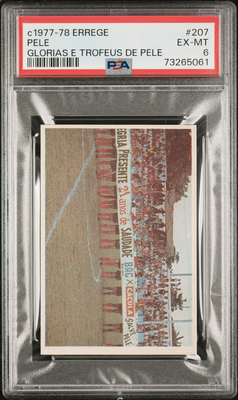 PSA 6 EX-MT Pele 1977 Errege #207 Rare Trading Card Glorias e Trofeus de Pele