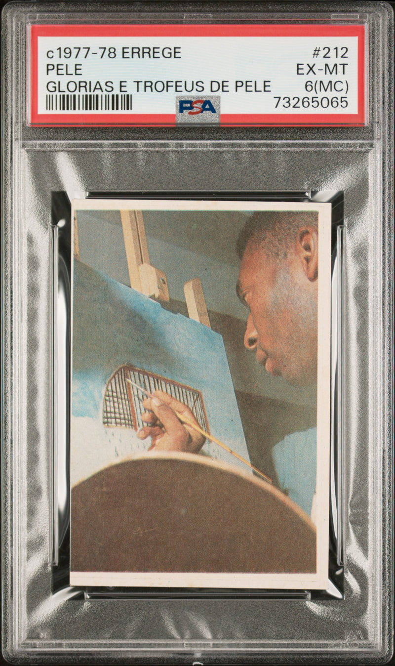 PSA 6 EX-MT Pele 1977 Errege #212 Rare Trading Card Glorias e Trofeus de Pele