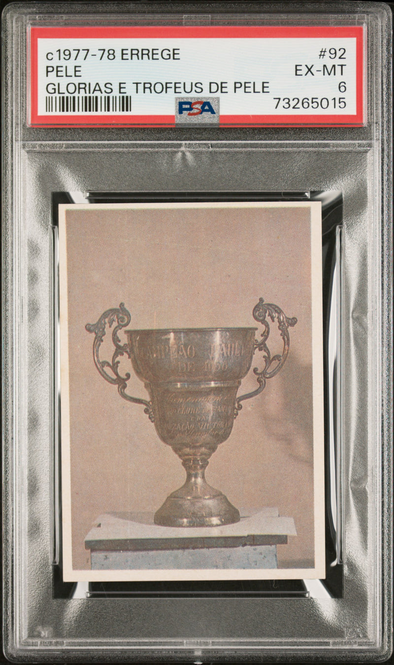 PSA 6 EX-MT Pele 1977 Errege #92 Rare Trading Card Glorias e Trofeus de Pele