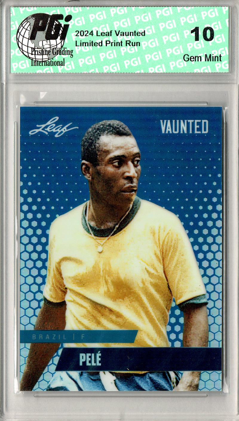 Pele Trading Card 2024 Leaf Vaunted #VM-14 Blue Jersey SP #10/20, PGI 10, Brazil Soccer