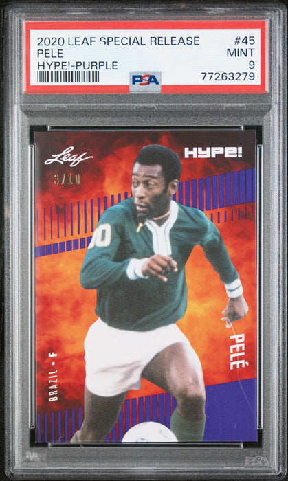 PSA 9 MINT Pele 2020 Leaf Hype #45 Rare Trading Card Purple #3/10