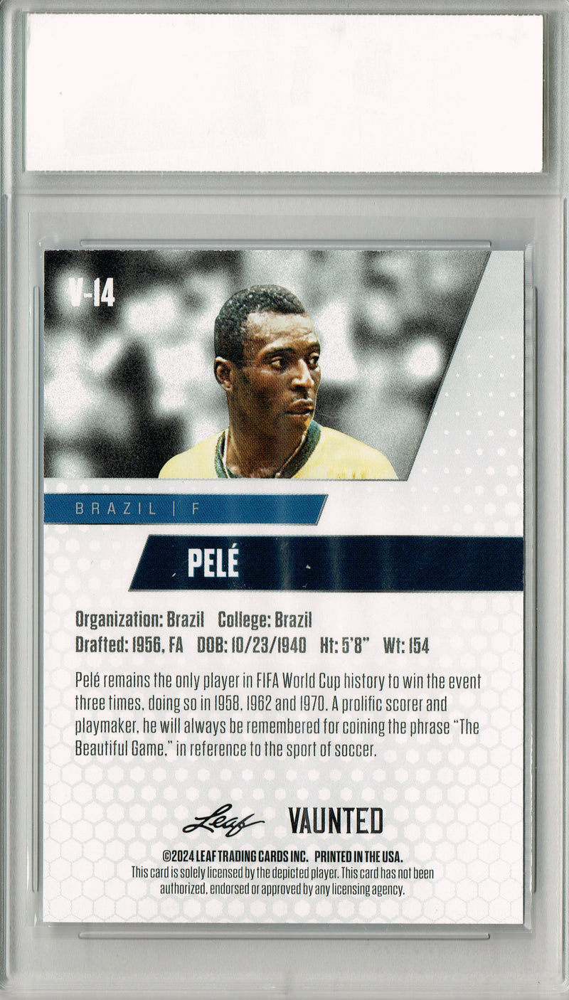 Pele 2024 Leaf Vaunted #V-14 Orange Shimmer 1/1 Rookie Card PGI 10