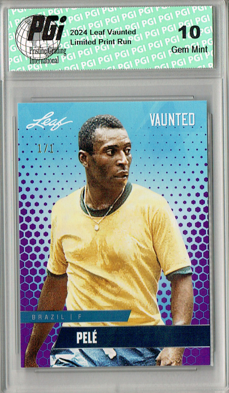Pele 2024 Leaf Vaunted #V-14 Purple Blank Back 1/1 Rookie Card PGI 10