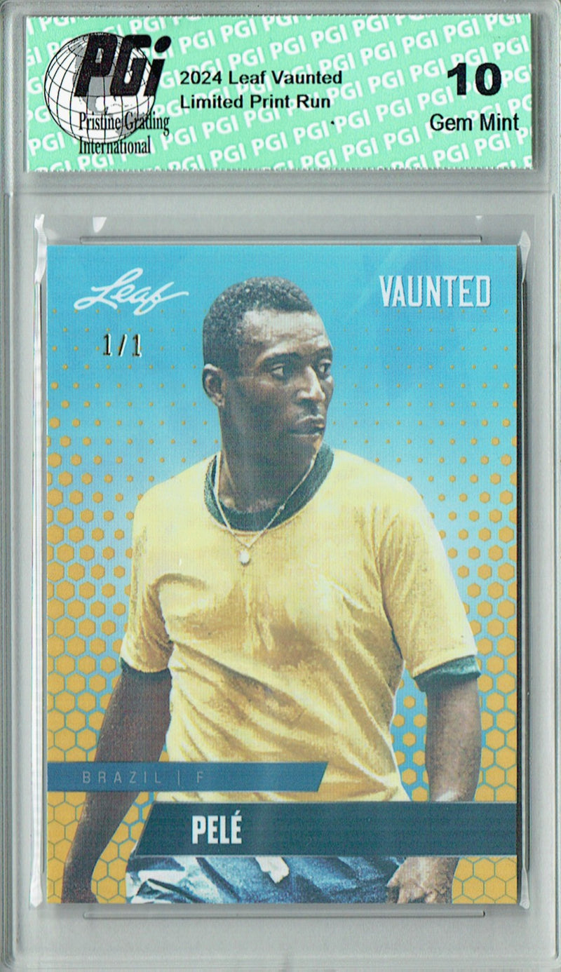 Pele 2024 Leaf Vaunted #V-14 Gold Shimmer 1/1 Rookie Card PGI 10