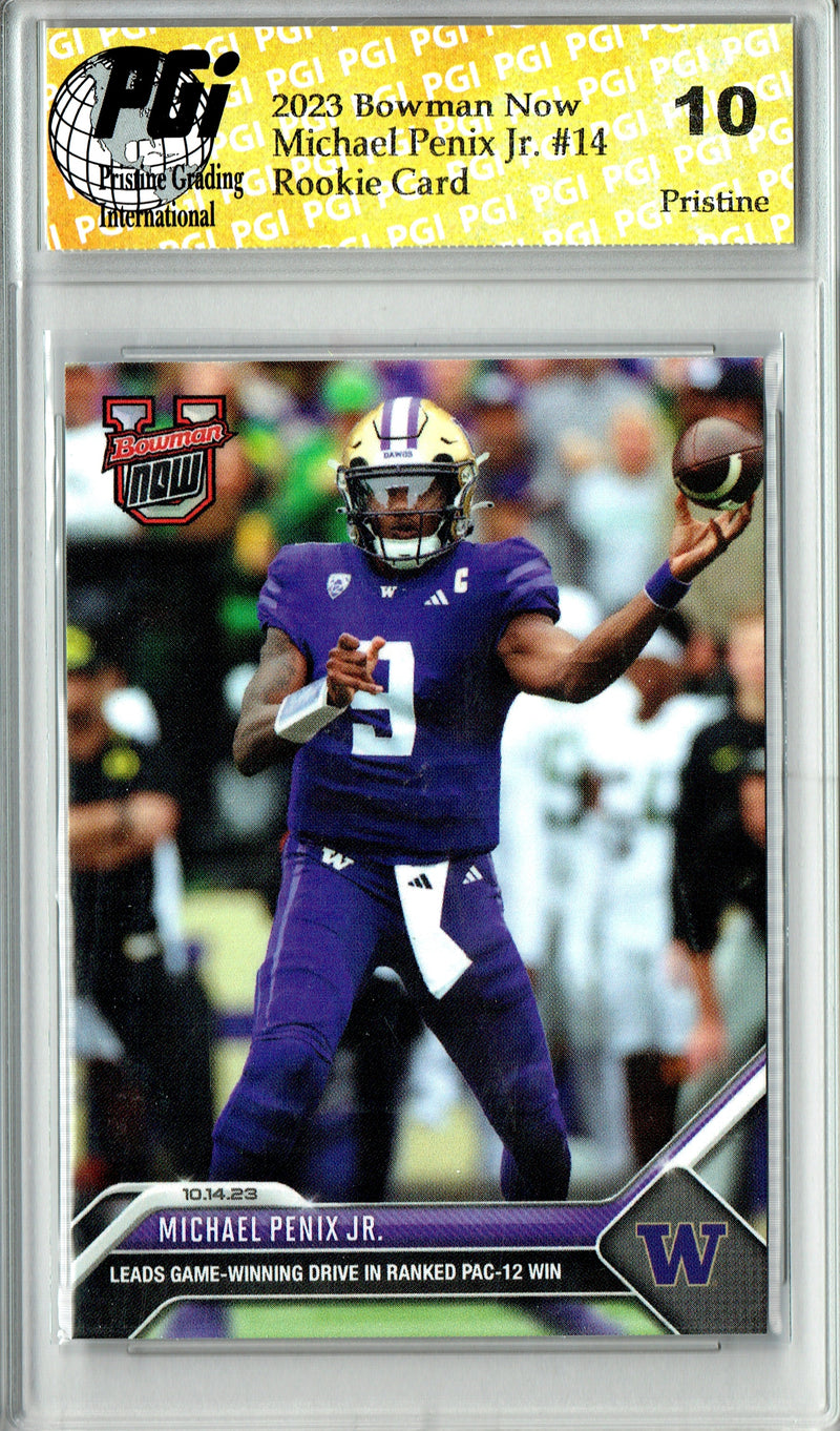 Michael Penix Jr. 2023 Bowman University Now #14 PRISTINE Rookie Card PGI 10