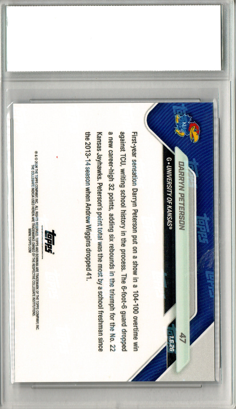 Darryn Peterson Rookie Card 2026 Bowman University Now #47 PRISTINE, PGI 10, Utah Jazz Basketball