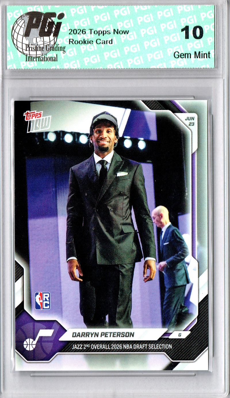 Darryn Peterson Rookie Card 2026 Topps Now #DPET NBA Draft Night, PGI 10, Utah Jazz Basketball