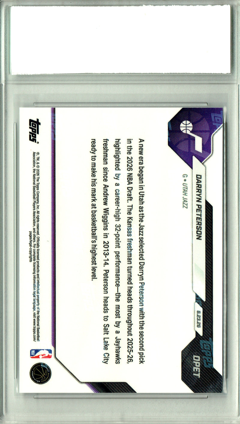 Darryn Peterson Rookie Card 2026 Topps Now #DPET NBA Draft Night, Certified Mint+ Condition, Utah Jazz Basketball