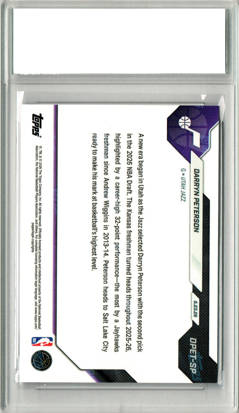 Darryn Peterson Rookie Card 2026 Topps Now #DPET Orange #7/25, PGI 10, Utah Jazz Basketball