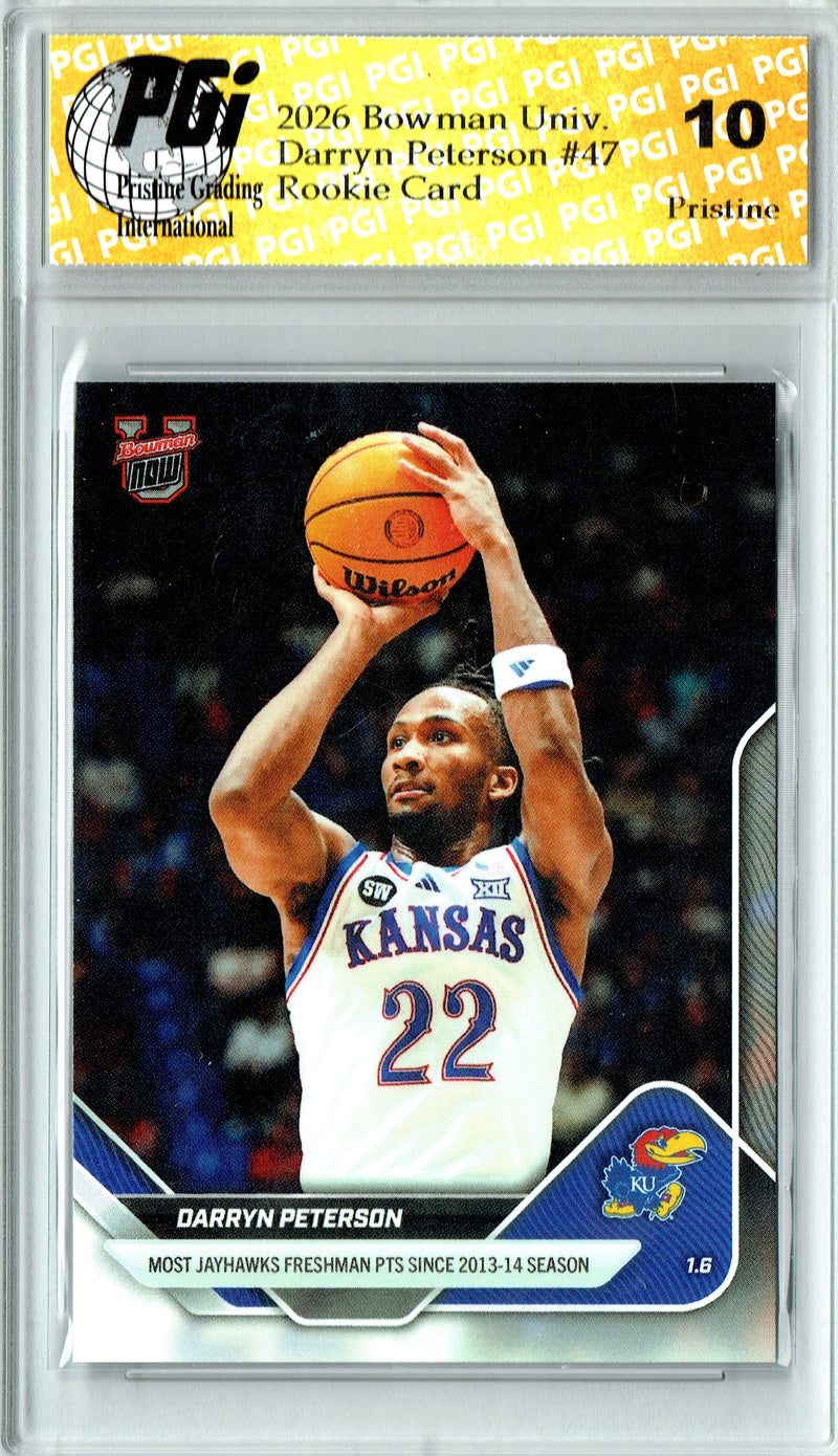 Darryn Peterson Rookie Card 2026 Bowman University Now #47 PRISTINE, PGI 10, Utah Jazz Basketball